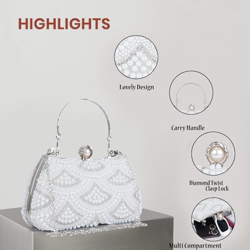 Image of Lady Quinton Pearl and Rhinestone Evening Clutch Bag, Bridal Party Handbag with Chain Strap
