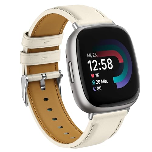 Hatolove Bracelet en Cuir Véritable pour Fitbit Versa 3/4, Sense/Sense 2 - Remplacement pour Femmes et Hommes