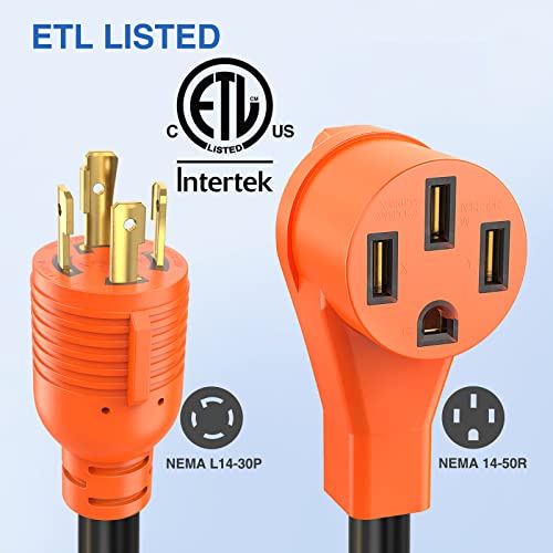 Image of Nilight RV Generator Adapter Cord 30Amp to 50Amp 4 Prong Pure Copper Heavy Duty Twist Lock Male Plug10 Gauge Wire L14-30P to 14-50R 30M /50F for RVs Camper Caravan Van Trailer