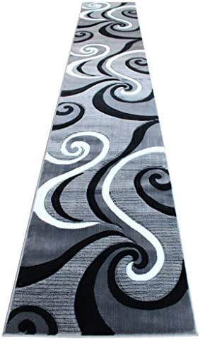 Masada Rugs Sophia Collection Hand Carved Long Runner Area Rug Modern Contemporary Grey White Black (2 Feet 8 Inch X 15 Feet 6 Inch) Runner