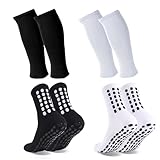 Barrlves 2 Set Grip Soccer Socks and Shin Guard Sleeves Non Slip Soccer Sleeve Socks for Men Women(US, Alpha, One Size, Regular, Regular, Black&White)