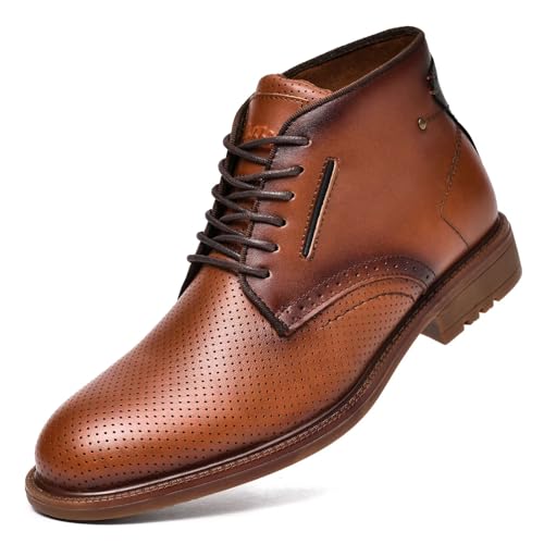 Image of Arkbird Men's Chukka Boots, Leather Ankle Dress Boot Casual Oxfords Lace Up Work Shoes Brownness 12