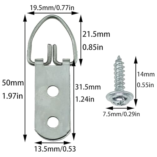 Image of 25PCS Silver D Ring Metal Hook Picture Hook Hardware with Screw for Hanging Decorative Objects Picture Frame Small Mirror Artwork