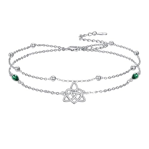 Image of VONALA Evil Eye Anklet 925 Sterling Silver Irish Celtic Knot /Witches Knot /Claddagh /Infinity Heart /Butterfly /Pineapple Chain Hotwife Anklet Foot Ankle Jewerly Gift for Women Mother Wife Sisters
