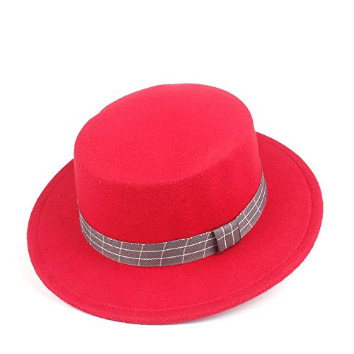 no-branded Sombrero de Fedora 2019 Authentic Flat Top Fedora Hat for Hombres Mujeres Trilby Hat Wide Brim Church Hat Jazz Hat Size 56-58CM LJPEUR (Color : Rojo, Size : 56-58)