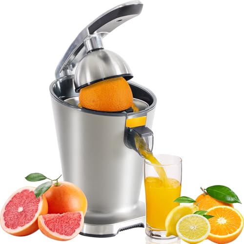 OLIXIS Electric Citrus Juicer, Automatic Orange Juicer Machine & Lemon Squeezer with One-Touch Operation, High Juice Yield and Easy to Clean Juice Maker for Home & Kitchen Use, Silver