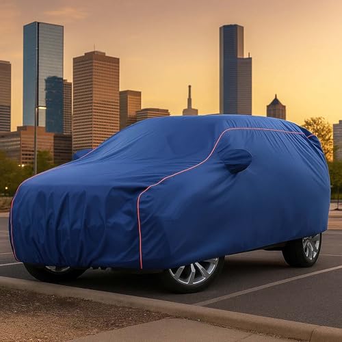 Image of Sulfar 100% Water Resistant Car Body Cover Compatible with Mirror for Toyota Venza (Triple Stitched, Full Bottom Elastic, Blue Taffeta with Red Piping)