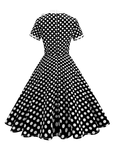 50s Style Dresses for Women Vintage Polka Dot Short Sleeve Tie Neck Swing Dress Midi Prom Retro 1950s Dress3