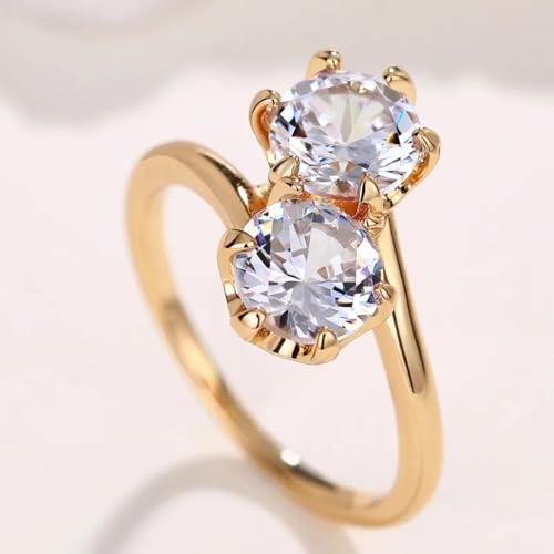 Gold Plated Double White Cubic Zirconia Engagement Rings Wedding Bridal Band Promise Rings Evening Parties Anniversary Valentine's Day Gifts Eternity Bands for Women