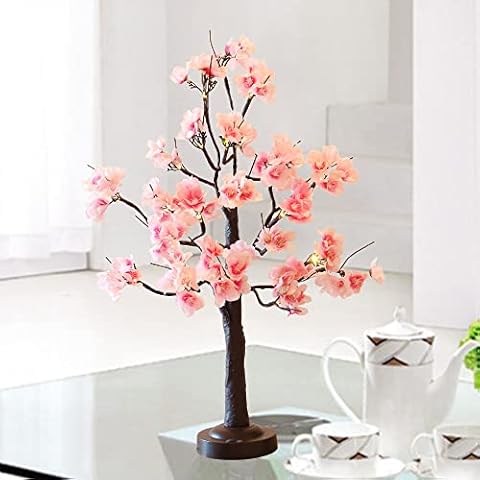 Kalynmart Pink Cherry Blossom Tree Light 24 LED Fairy Light Spirit Tree 8 Lighting Modes Battery/USB Operated with Timer Artificial Tree Indoor Decor for Living Room Party Wedding Spring (Warm White) Cover