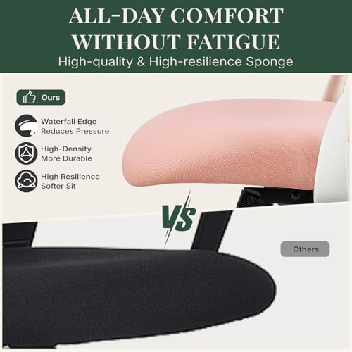 Image of Ergonomic Office Chair, Comfy Desk Chair with Wheels, Adjustable Headrests, Flip-Up Armrests, Breathable Mesh High-Back, Comfortable Swivel Seating for Home Computer, Pink