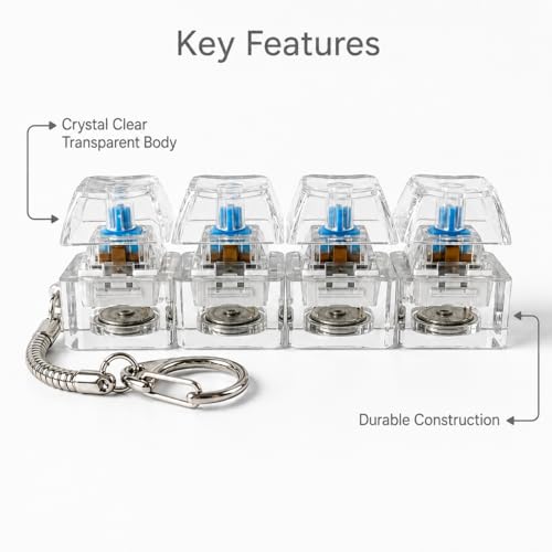 Image of Keyboard Keychain with LED Light, 4-Button Mechanical Clicker Fidget Toy for Stress Relief, Focus & Anxiety Relief, Portable Mini Keyboard Keyring Gift for Kids & Adults