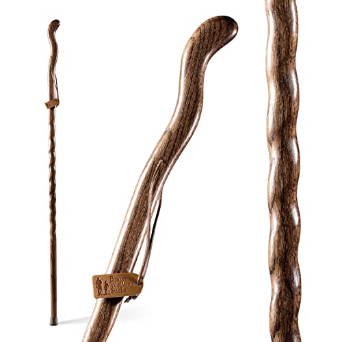 Brazos Handcrafted Wood Walking Stick, Twisted Oak, Ergonomic Style Handle, for Men & Women, Made in the USA, Brown, 58'