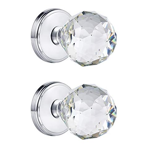 CLCTK 2 Pack Glass Dummy Door Knobs Interior, Faceted Crystal Bifold Door Knobs for Hall and Closet, Polished Chrome Cover