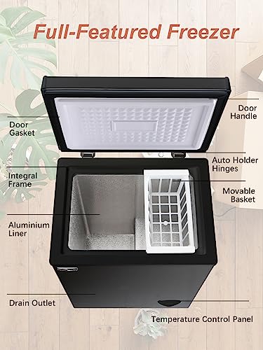 Image of Chest Freezer Small Deep Freezer WANAI 3.5 Cu.Ft Mini Freezer Black Free-Standing Top Door Freezer Adjustable 7 Thermostat and Removable Basket Open Deep Freezer Apartment Kitchen, Black