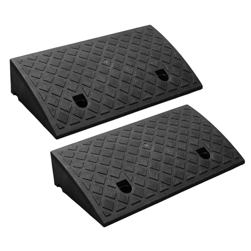 Rampas de plástico Ligeras portátiles de 2 Piezas, Juego de rampas de umbral de plástico Resistente para Entrada, Muelle de Carga, acera, Coche, Scooter, Bicicleta, Motocicleta, Silla de Ruedas,