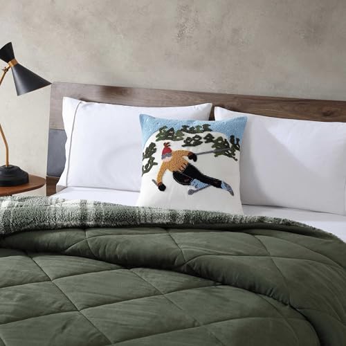 Image of Eddie Bauer - Decorative Pillow, Textured Square Throw Pillow with Zipper Closure & Loop Embroidery, Home Decor for Couch or Bed (Ski Hills Green, 20 inch x 20 inch)