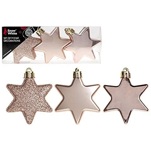 PMS SET OF 9 6CM STAR DECORATIONS IN PVC BOX ROSE GOLD Cover