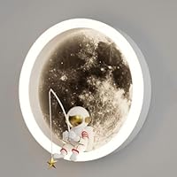 HTsilphelene Wandlampe Kinderzimmer, Indoor Astronaut Dekoration Wandleuchte Kinderzimmer, 3000K 12W Wandlampe Kinder Kreisförmiges Schlafzimmer Licht (A:White)