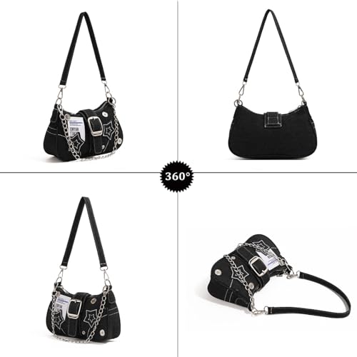 Image of Grunge Shoulder Bag Fairy Grunge Hobo Bag Denim Chain Y2K Purses Crossbody Bag for Women
