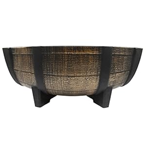 The HC Companies 16 Inch Whiskey Barrel Bowl Planter Weather Resistant Resin Plant Pot for Indoor Outdoor Use in Golden Oak Color Faux Wood