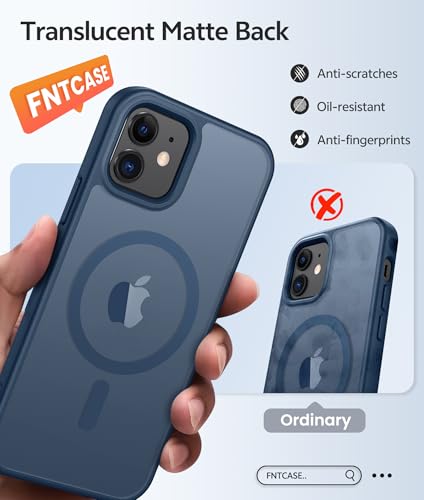 Image of FNTCASE for iPhone 13 Mini Case: for iPhone 12 Mini Case [Compatible with Magsafe] Translucent Matte Magnetic Phone Cover - Military Grade Drop Protection Shockproof Protective Cases - Blue
