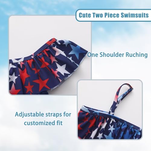 Image of Girls Two Piece Tankini Swimsuits Tie Dye Bathing Suit for Kids One Shoulder Swimwear 3-16 Years