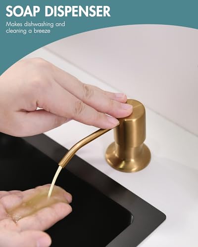 Image of GIMILI Gold LED Kitchen Faucet with Soap Dispenser, Modern Single Handle Spring Kitchen Sink Faucets with Pull Down Sprayer