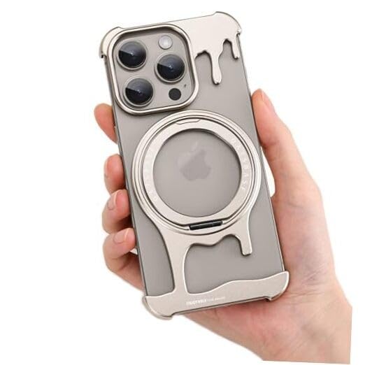 Coque iPhone 16 Pro Max gris en métal sans cadre pare-chocs et béquille