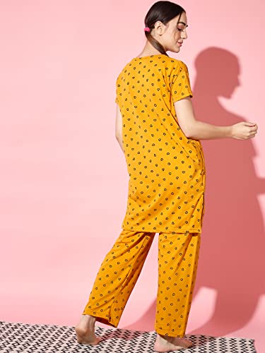 Image of Printed Round Neck Short Sleeve Nightsuit Set | Casual Night Dress for Women