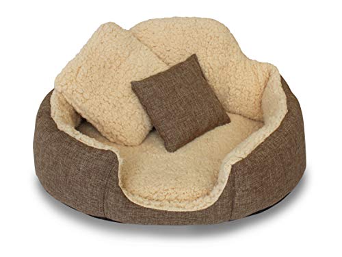 Herlag Hundebett Lucy (Hundesofa Größe S, taupe, mit 2 Kissen, Teddy-Stoff, Hundekissen Füllung Visco Schaumstoff, Maße 50x25 cm) P00700S-3002MCT Cover