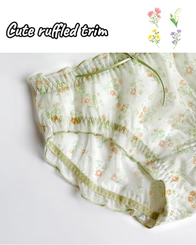 Cute Cottagecore Floral Summer Panties for Teen Girls,Breathable Mesh and Moisture-wicking Lining Underwear,4-Pack4