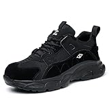 ZHENSI Schuhe Mit Stahlkappe Damen Sicherheitsschuhe Für Die Arbeit Bauindustrie Turnschuhe Leichtes Rutschfestes Schuhwerk,Schwarz,39 EU