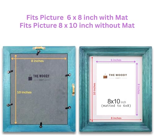 Image of Wooden Rectangular Photo Frame With Mat,Blue Photo Frame 6 X 8 Inch With Mat Or 8 X 10 Inch Without Mat For Wall Decoration,Gallery Walls,Best Wooden Photo Frames For Posters & Photos