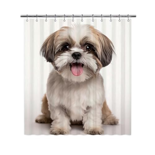 Ganshan Bi Shih Tzu Dog Shower Curtain for Bathroom Lovely Dog Puppy Pet Animal Print Bath Curtains Home Decor with 12 Hooks 66x72 Inch Style 1