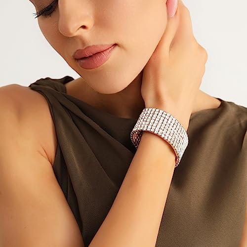 Zealmer Woman'S White Rhinestone 8 Strand Stretch Bracelet Gold Tone thumb #2