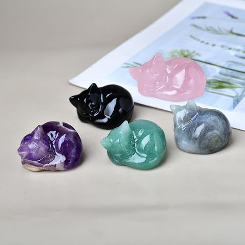 Estatua de gato durmiendo en cristal de aventurina verde natural miniatura 4