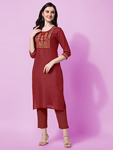 Image of MIRCHI FASHION Women's Straight Fit Rayon Sequins Embroidered and Polka Dots Printed Kurti Only