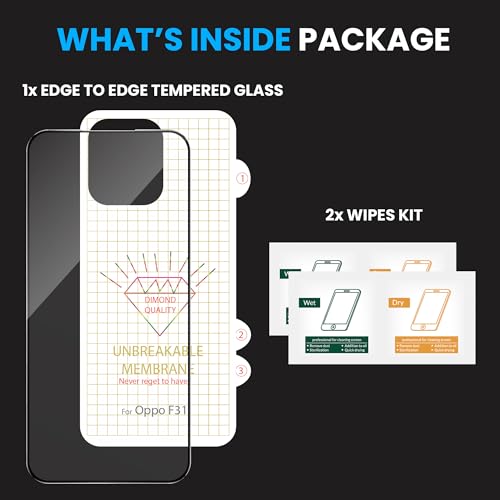 Image of ArmourPro Tempered Glass for Oppo F31 with Back Clear Membrane Guard, Edge to Edge Screen Protector, Anti-Bubble, Anti-Fingerprint, Oil Resistant, Installation Kit | Black