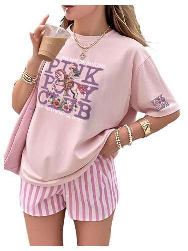 SweatyRocks Girl's Pony Letter Graphic T Shirts Cute Oversized Tees Short Sleeve Casual Top