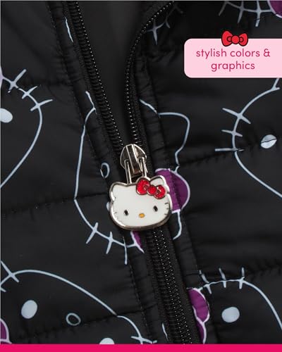 Image of Hello Kitty Girls' Pants Set - 3 Piece Zip Up Vest, Long Sleeve Graphic Shirt, Fleece Pants - Matching Set for Girls (2T-12), Size 8 /10, Black /Grey /Violet
