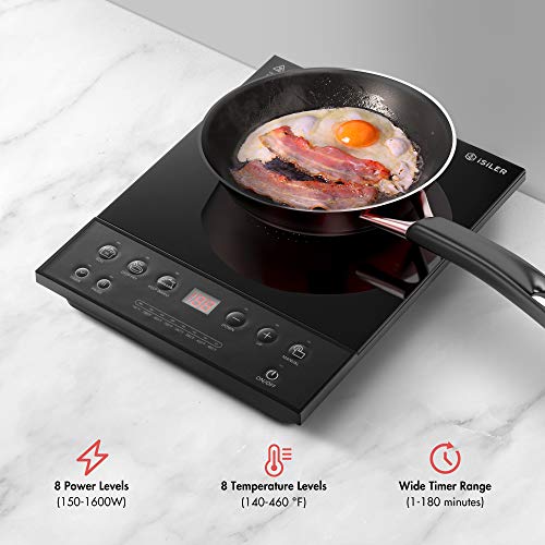 Electric Induction Cooktop, iSiLER 1600W Portable Induction Cooker Cooktop, Countertop Burner Suitable for Cast Iron, Stainless Steel Cookware