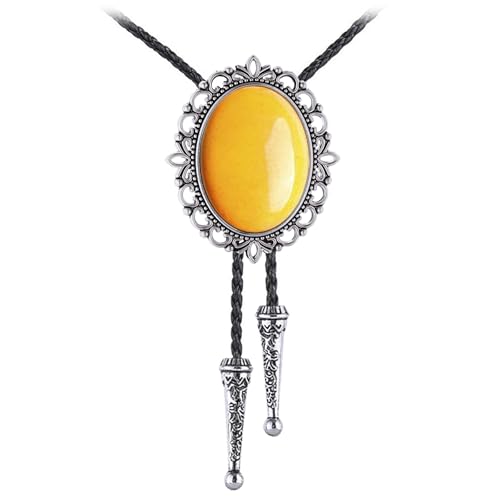 Image of Jeilwiy Bolo Tie for Men Real Stone Westwern Cowboy Ties Silver Bolos Women Leather Necktie Gift for Birthday Christmas