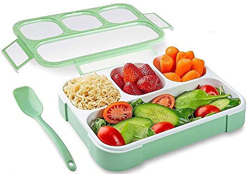 Image of Primelife Plastic Leak Proof 4 Compartment Lunch Box Reusable Microwave Freezer Safe Food Containers with Spoon for Adults and Kids - Multicolor (4 Comp Lunch Box)