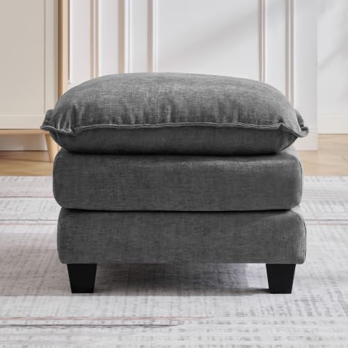 Image of 25'' Cloud Ottoman for Sofa, Deep Seat Ottomans for Couch, Modern Removable Upholstered Ottoman Bench for Living Room, Bedroom, Office, Dark Grey