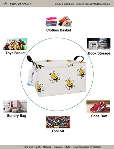 Image of Rectangular Bee Pattern Storage Bin, Decorative Canvas Laundry Basket with Dual Handles, Foldable Toy & Household Organizer, Multipurpose Party Gift Basket for Home Bedroom Dorm(Bee)