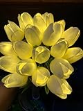 FERLLY Fake Tulips with Light, 15 Pcs Tulips Artificial Flowers, Real Touch Tulip Bouquet, Flower Lamp Gifts for Mom, Battery Operated, Holiday Home Kitchen Wedding Decor