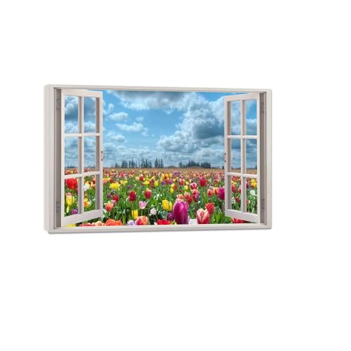 Fausses Fenêtres Tableau Tulipes pour Agrandir une Pièce Sombre