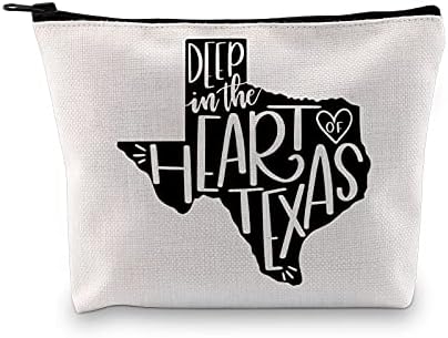 G2TUP Texas Gift Deep In The Heart Of Texas Makeup Bag Lonestar State Gift Texas Love Gift Texas Vacation Bag (Deep In The Heart Of Texas White Bag)