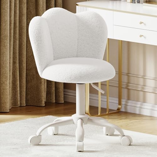 Luxstein Chaise de Bureau Réglable en Hauteur, Siège Pivotant à 360°, Revêtement en Velours Respirant, Capacité 150 kg, pour Bureau, Chambre, Blanc